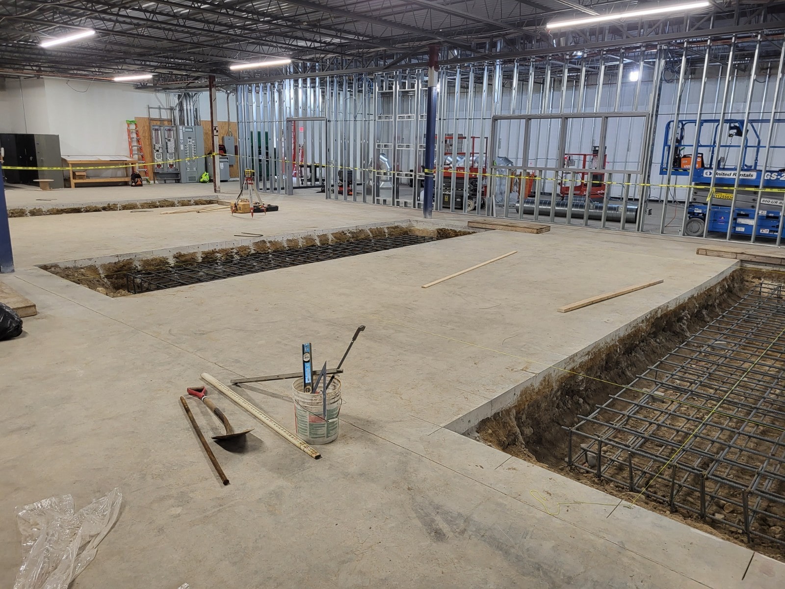 Wire frames are shown below ground level in preparation for concrete to be poured. No job too small for TD Construction.