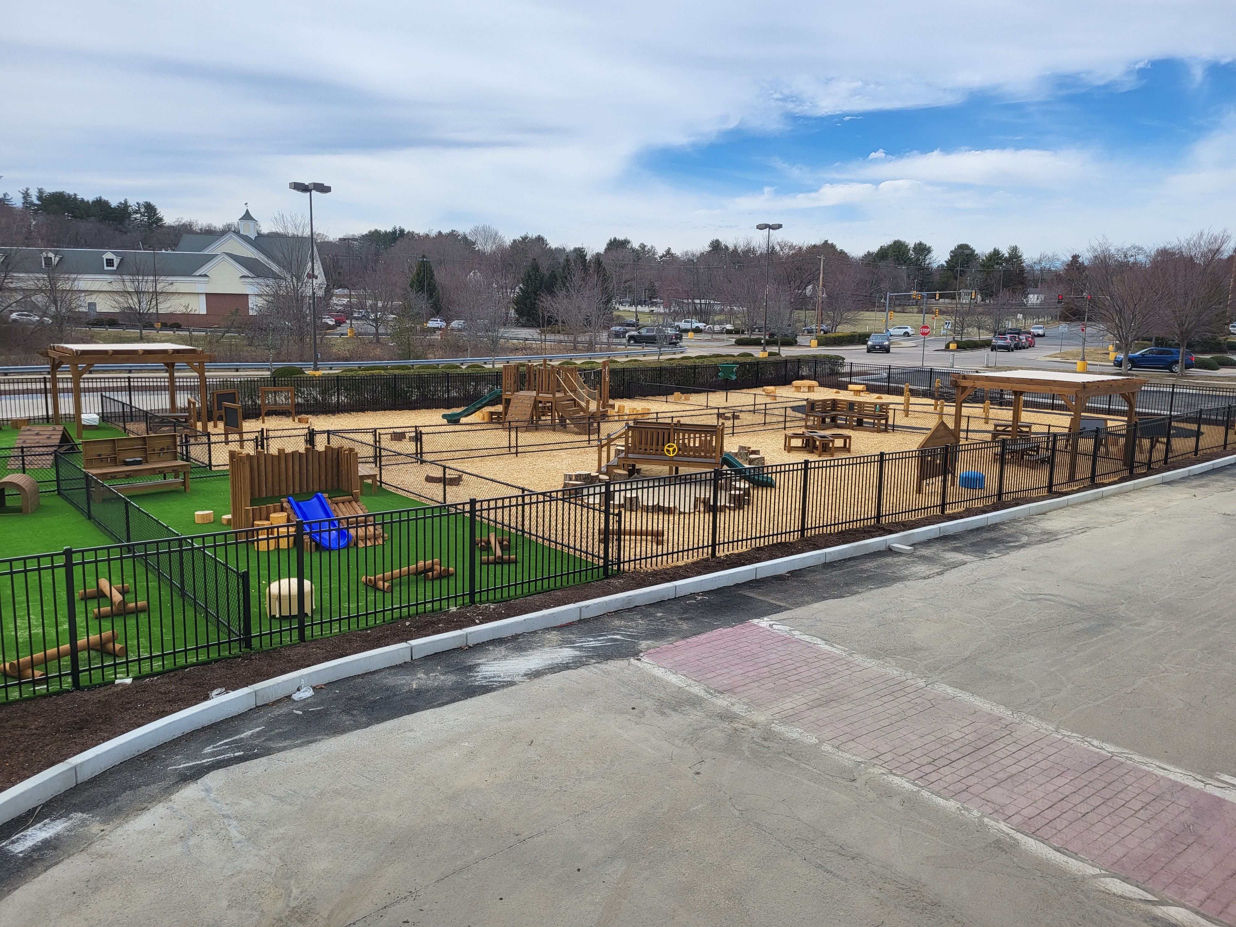 Turf and certified safety wood chips were all implemented at the Child Center project from TD Construction. Safety is our focus.